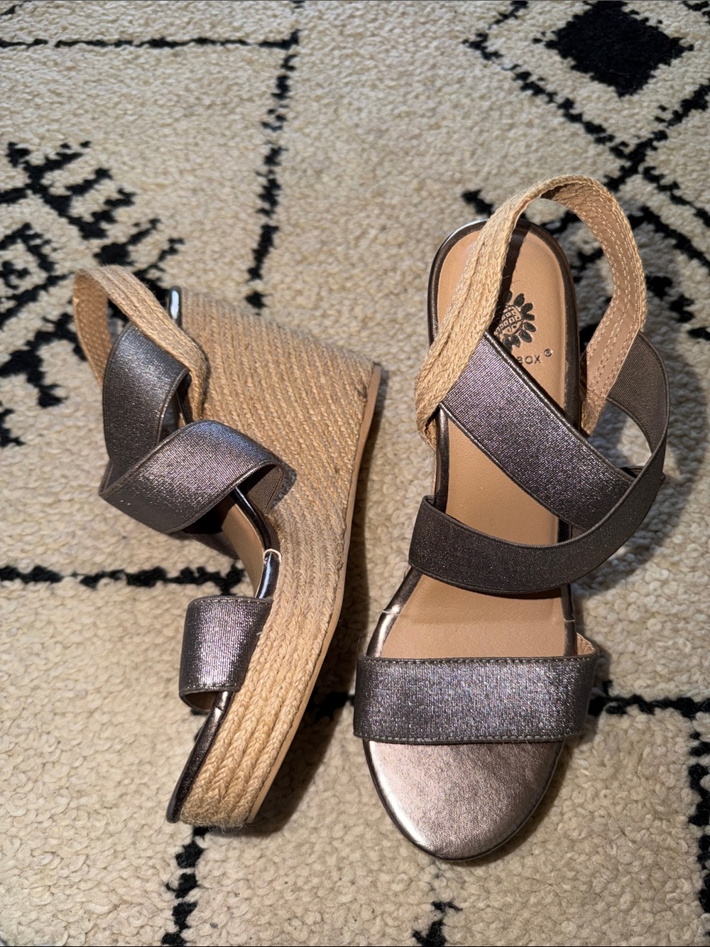 Yellow Box Metallic Taupe Crisscross Wedge Sandals